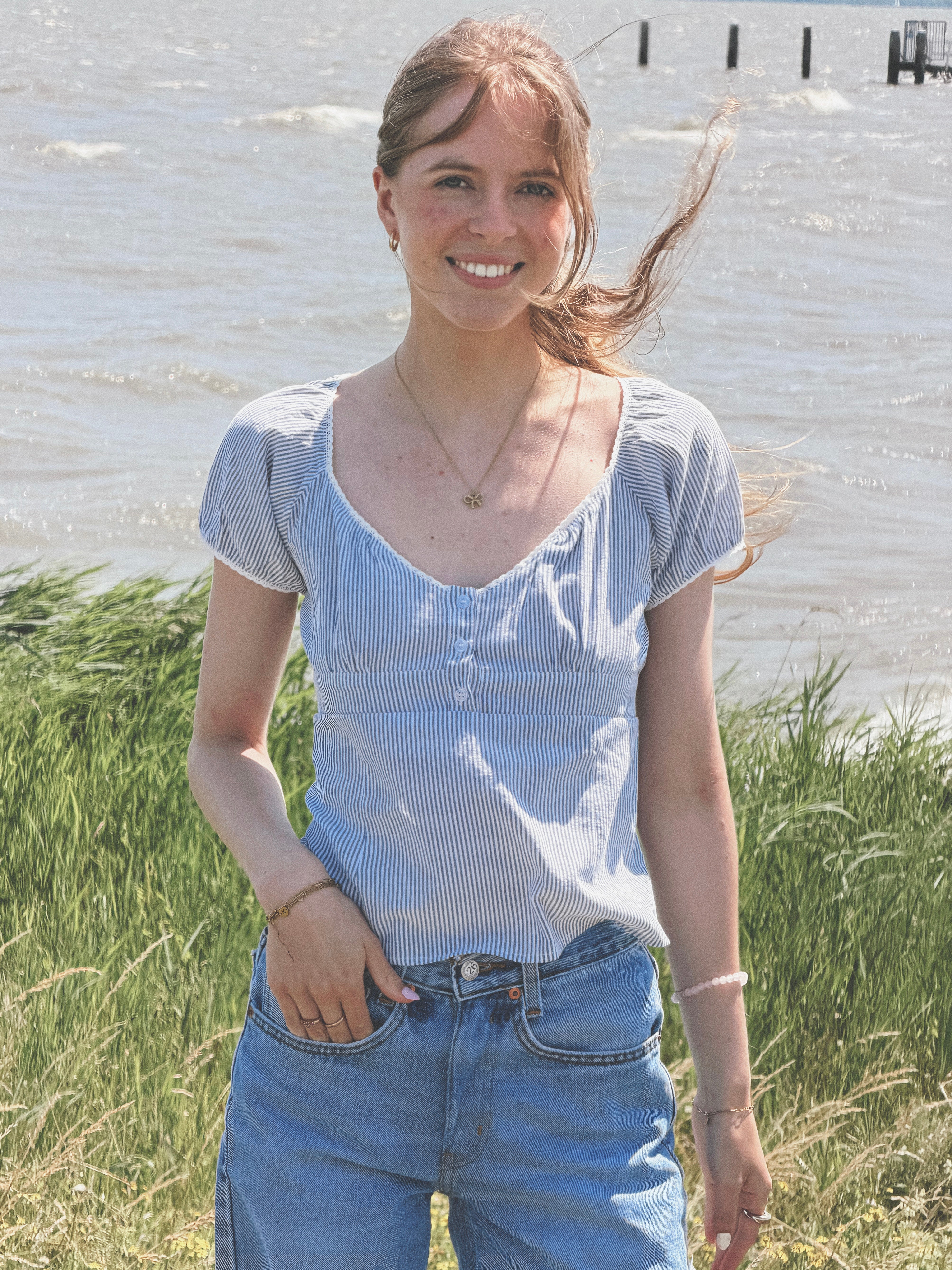 Navy Striped Summer Top