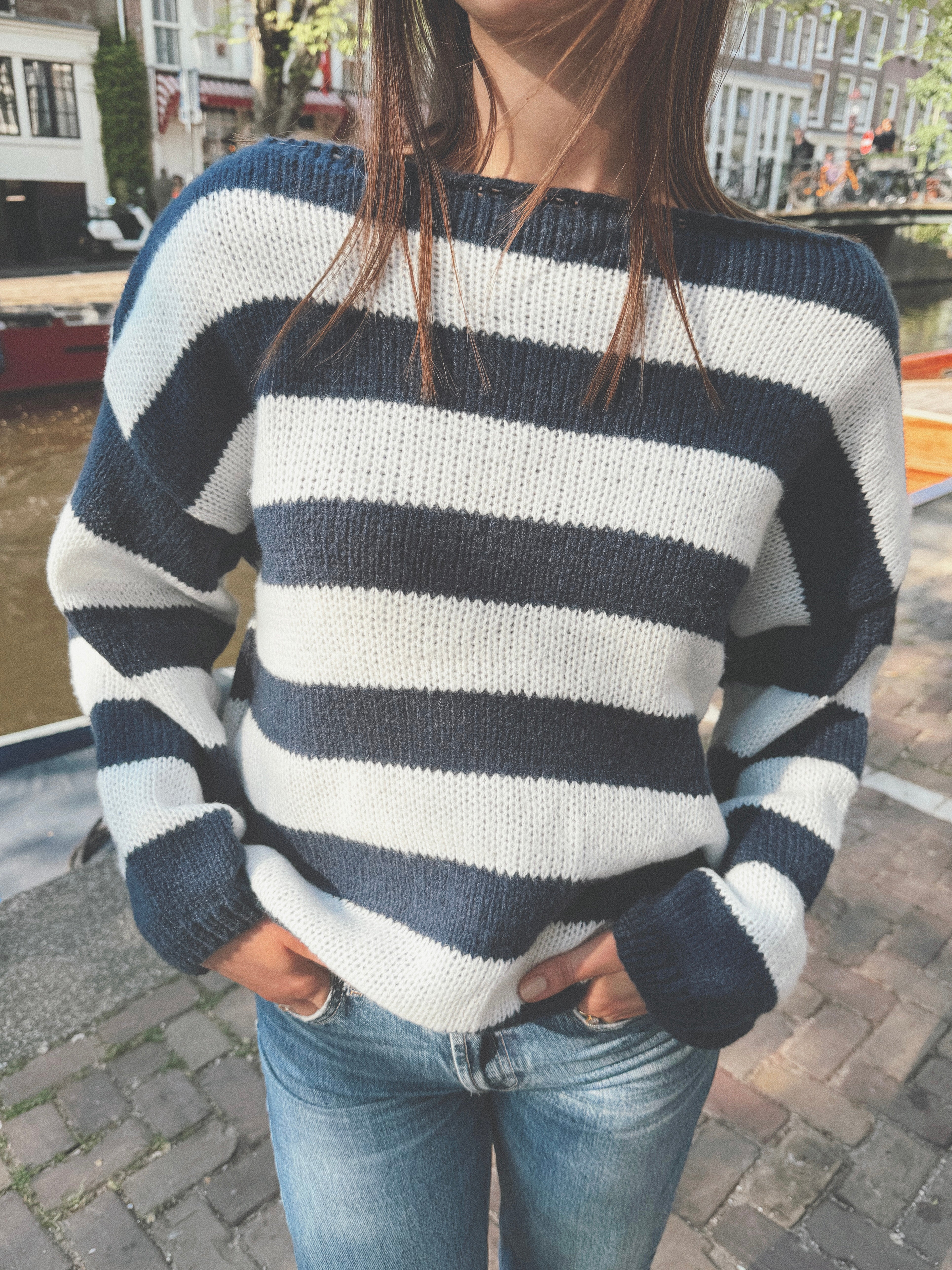 Cozy Knit Sweater Navy Striped