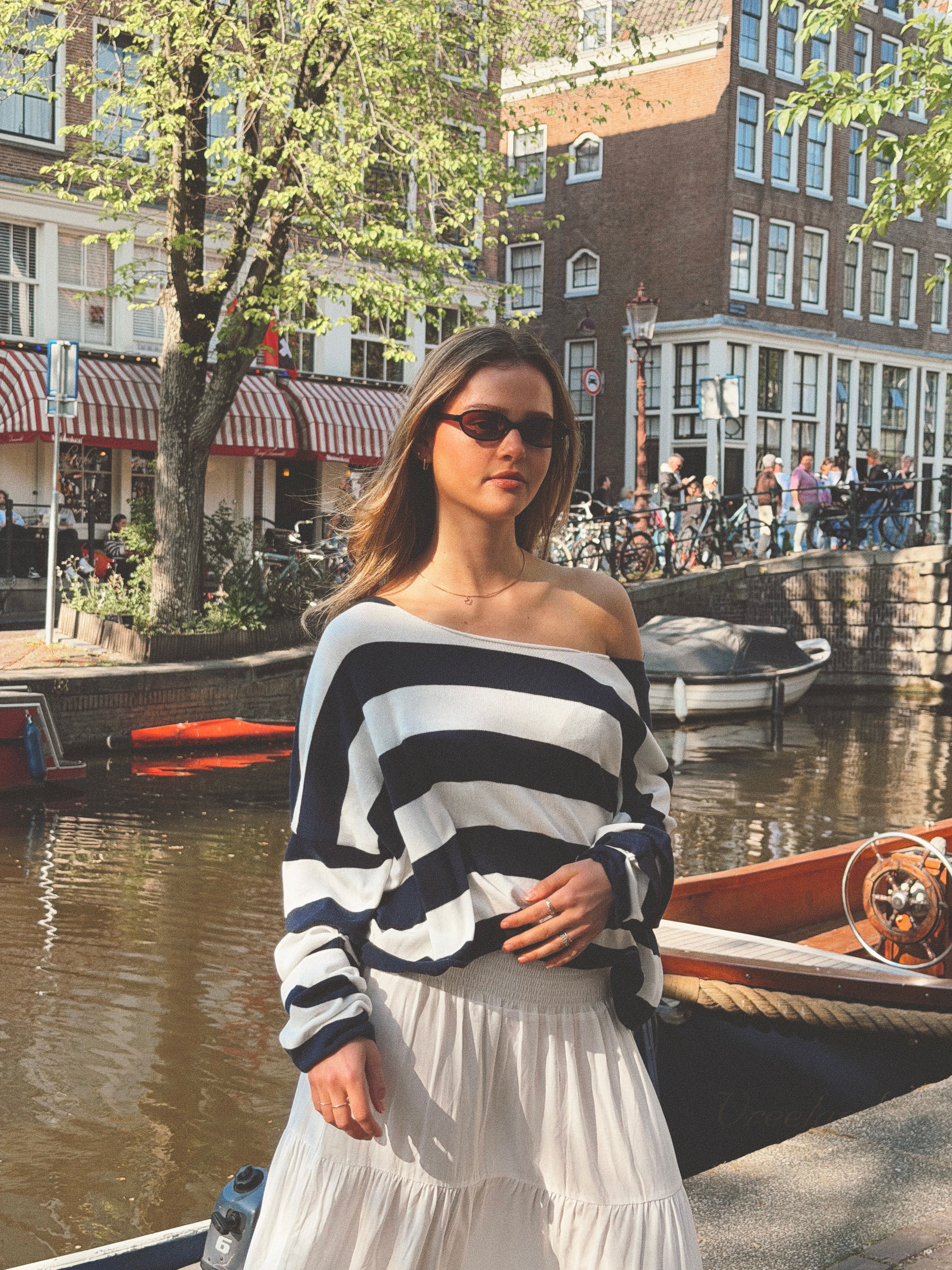 Boat Neck Sweater Navy Striped