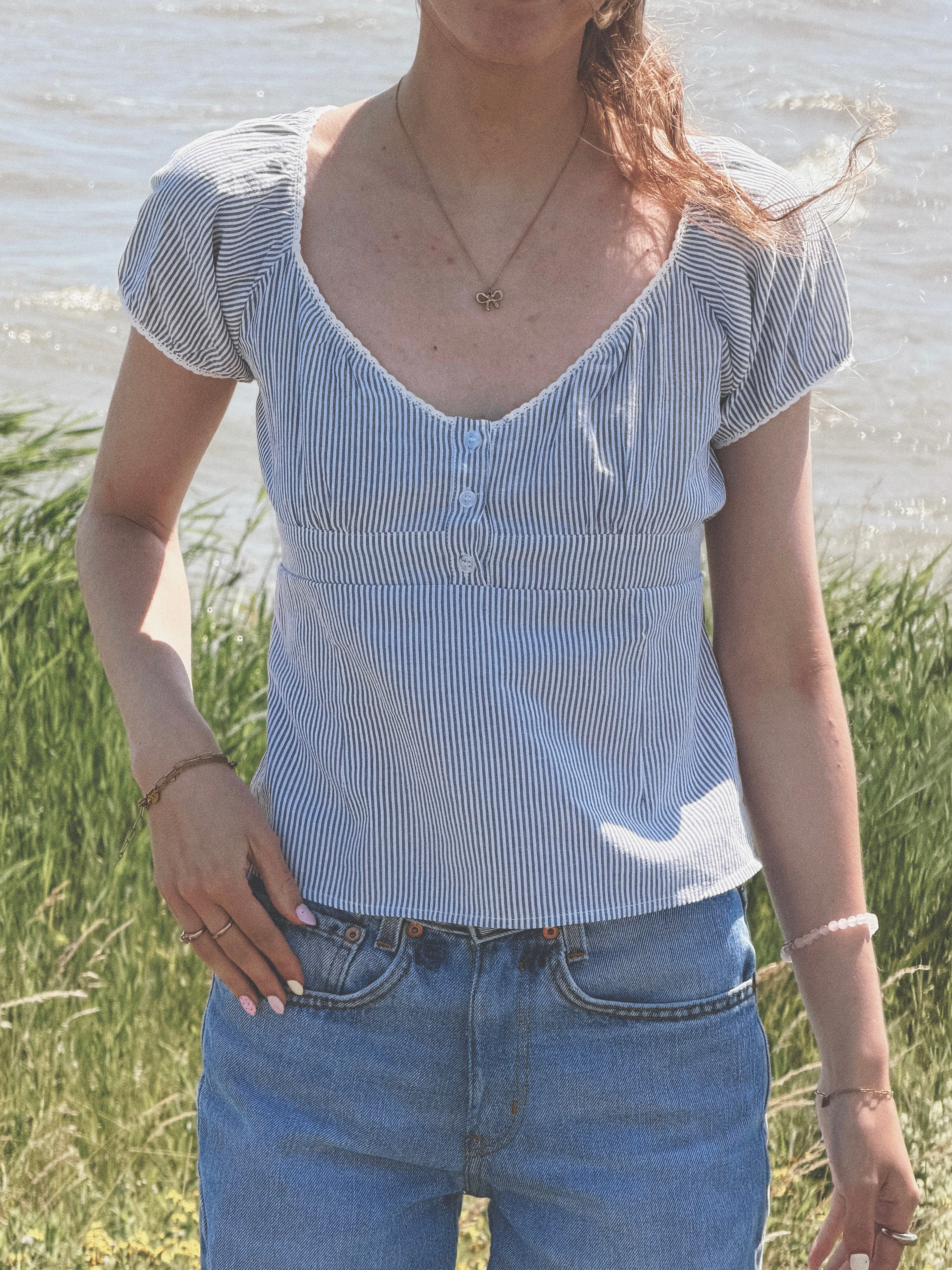 Navy Striped Summer Top