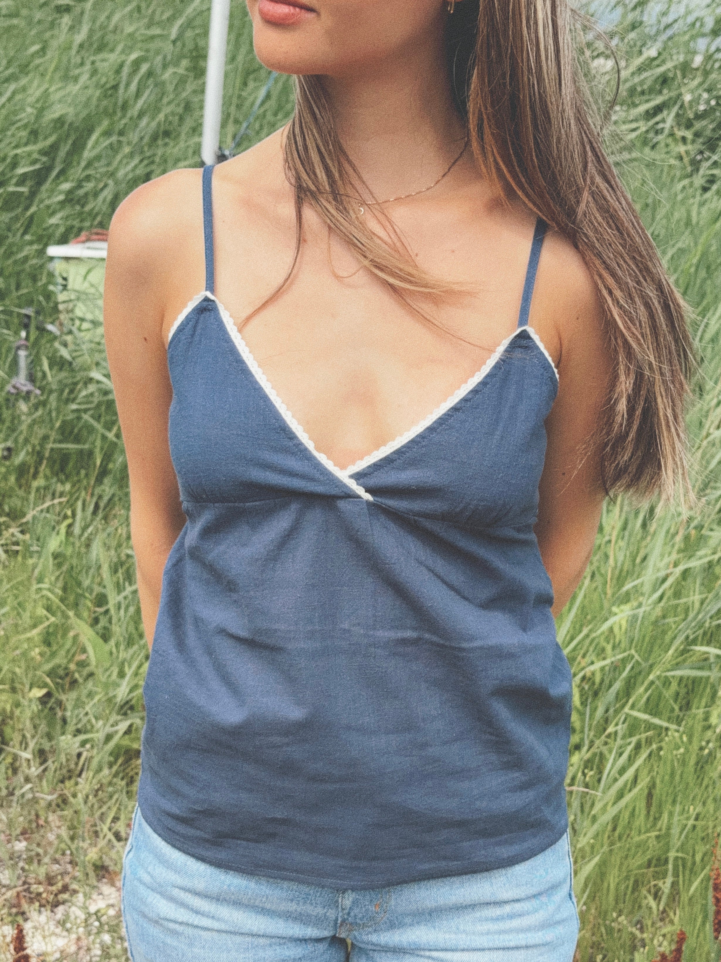Navy Linen Top