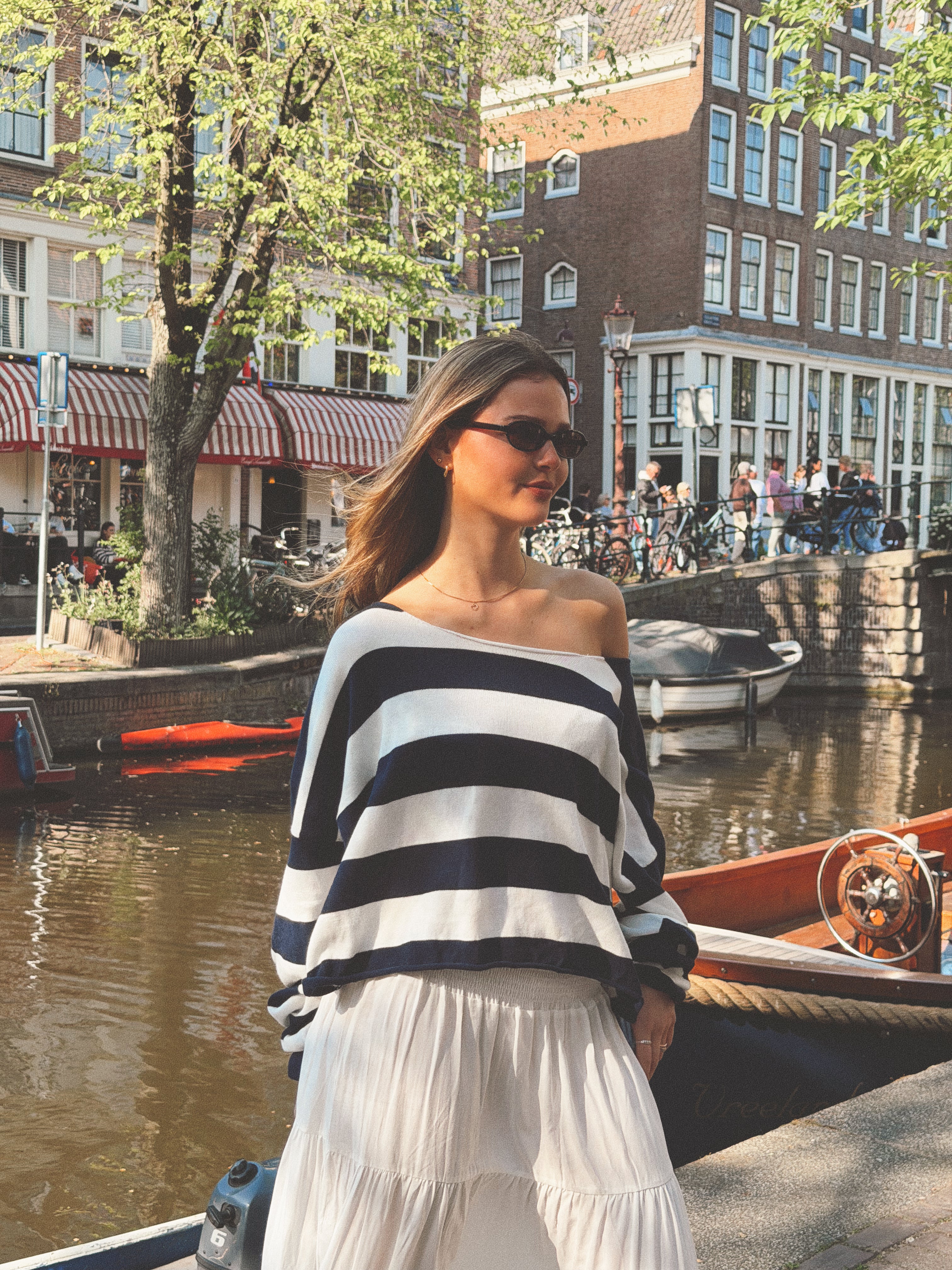 Boat Neck Sweater Navy Striped