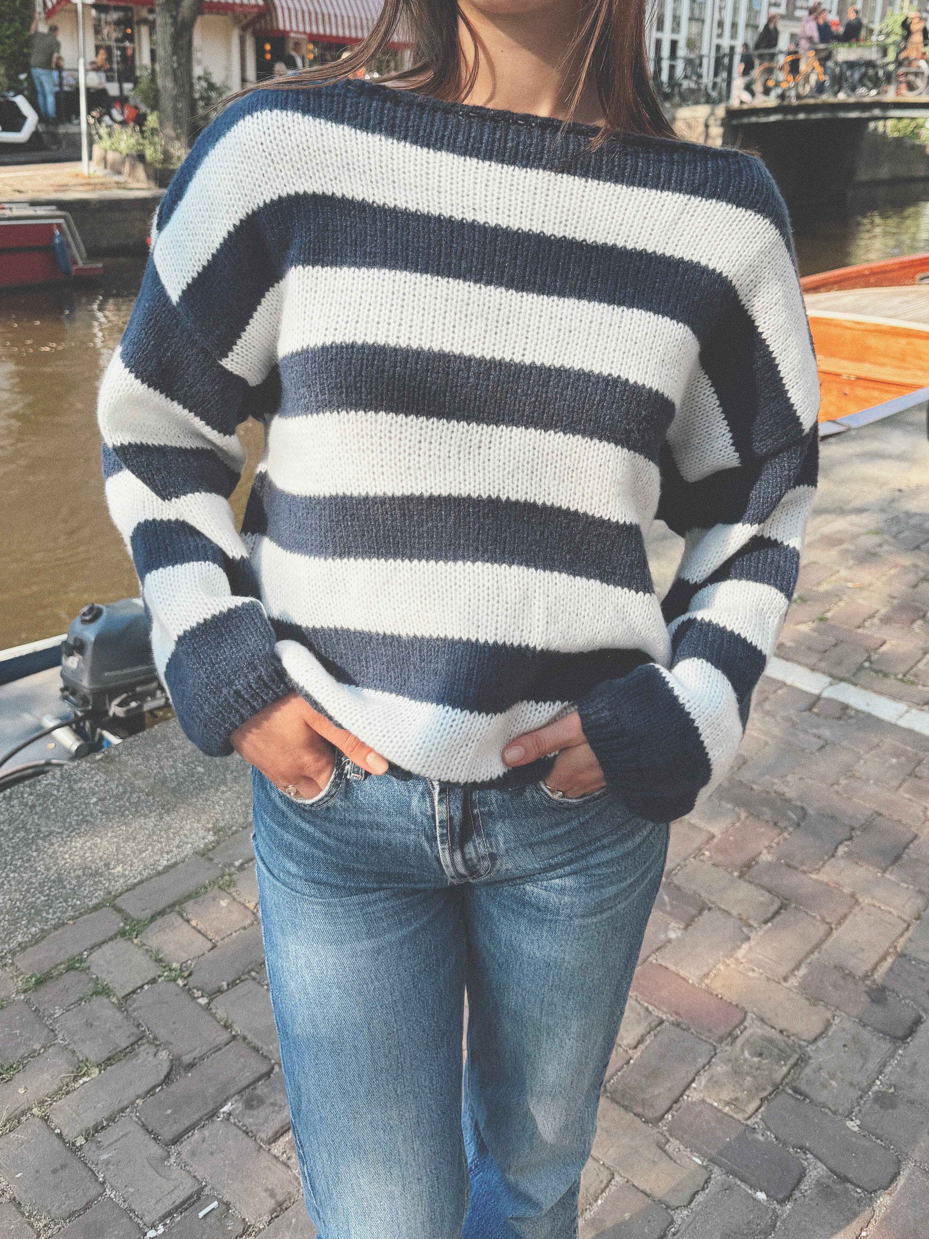 Cozy Knit Sweater Navy Striped
